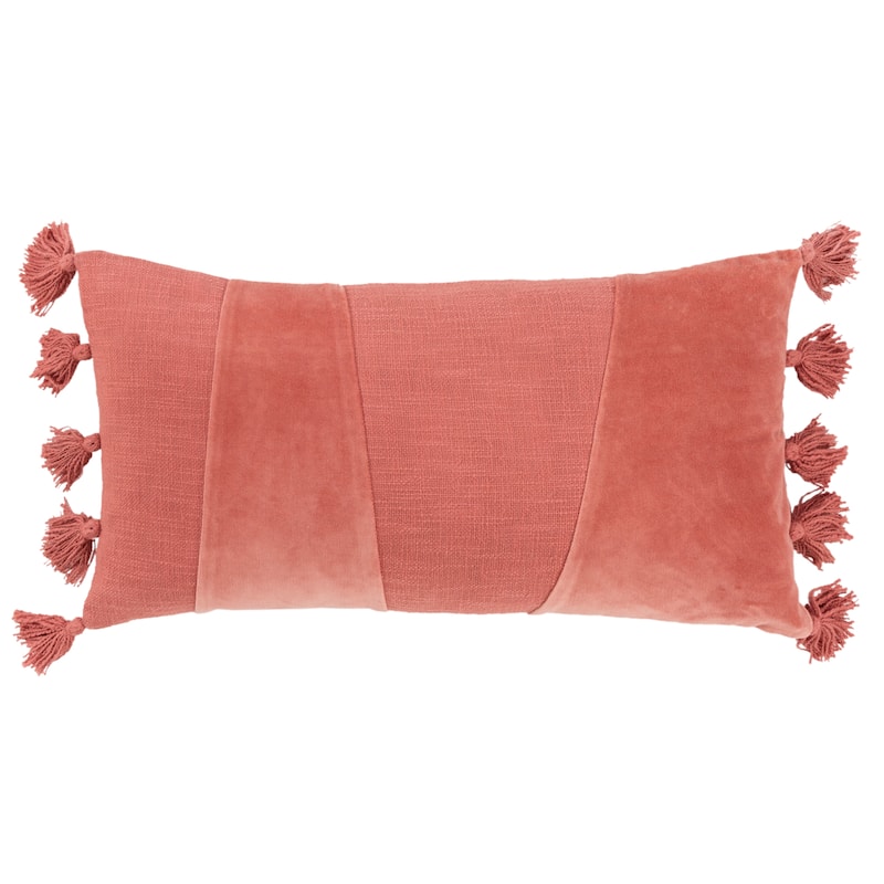 Rizzy Home Geometric Throw Pillow with Tassels - Terra Cotta - Polyester
