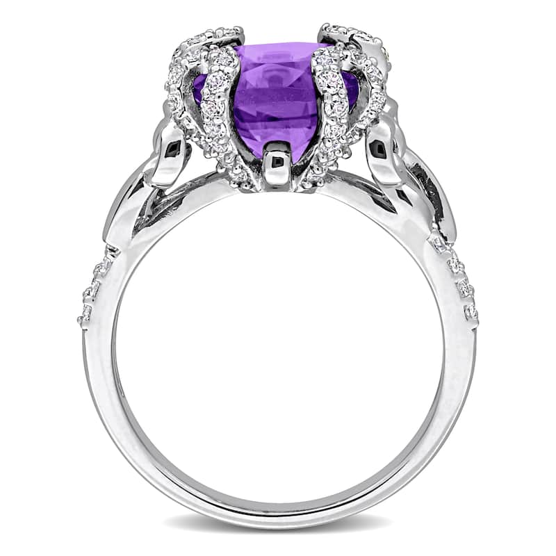 Miadora 4 1/8ct TGW Amethyst and White Topaz Cocktail Ring in Sterling Silver