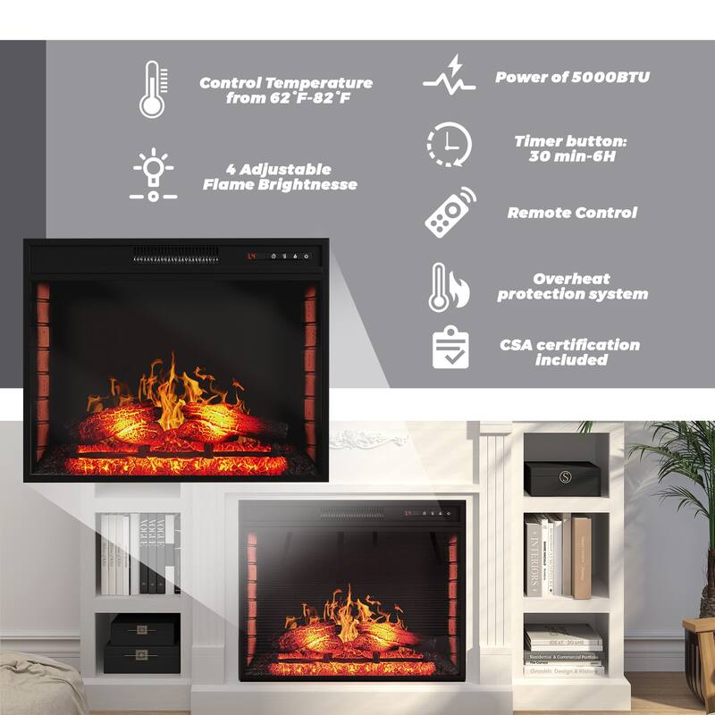 Farmhouse 70 inch TV Stand with 28" Electric Fireplace, Remote Control