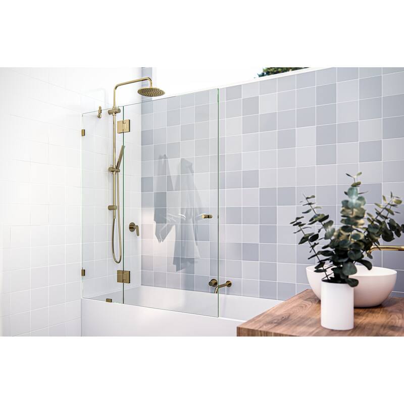 Glass Warehouse GW-B-GH-51 Halo 58" High x 51" Wide Hinged Frameless - Polished Brass