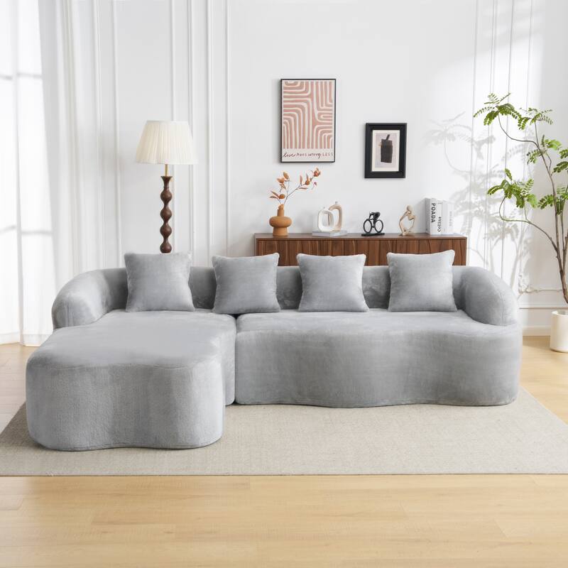 Full Compression L-Shape Sectional Sofa with Curved Chaise, Modular Chenille Couch, Compression Sofa