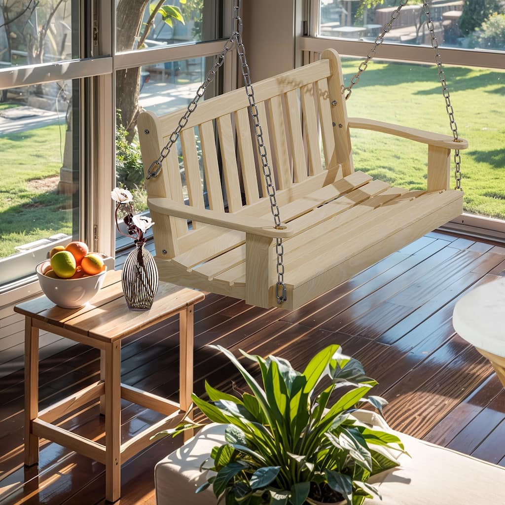 Futzca Outdoor Wooden Porch Swing, Bench Swing with Hanging Chains