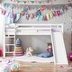 preview thumbnail 2 of 17, White Wood Twin Loft Bed Kids Bed with Slide and Underbed Space