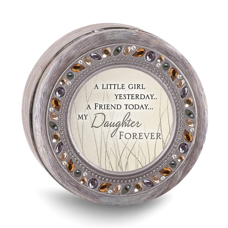 Curata Jeweled Resin .Daughter Forever Sentiment Round Music Box (Plays Wonderful World)