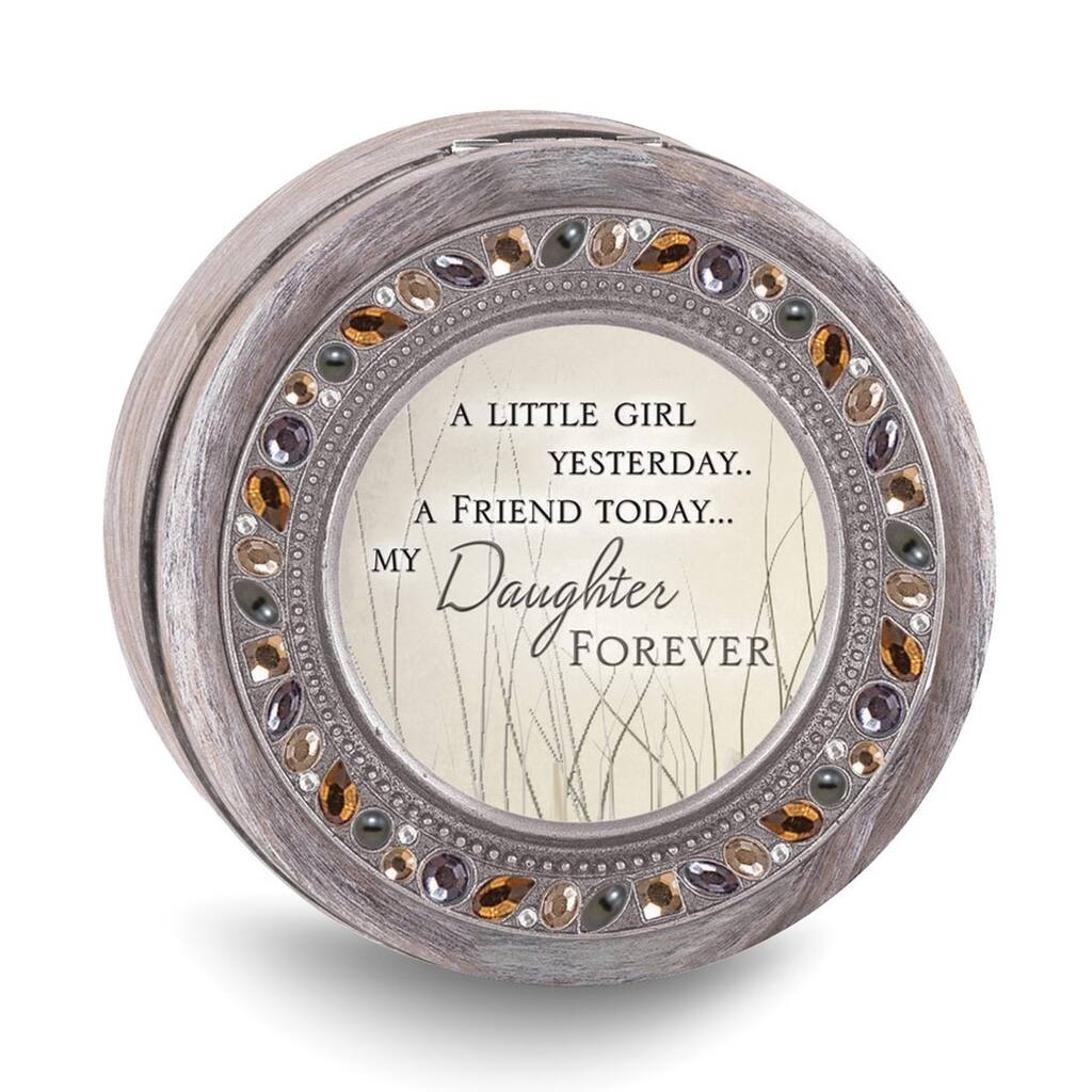 Curata Jeweled Resin .Daughter Forever Sentiment Round Music Box (Plays Wonderful World)