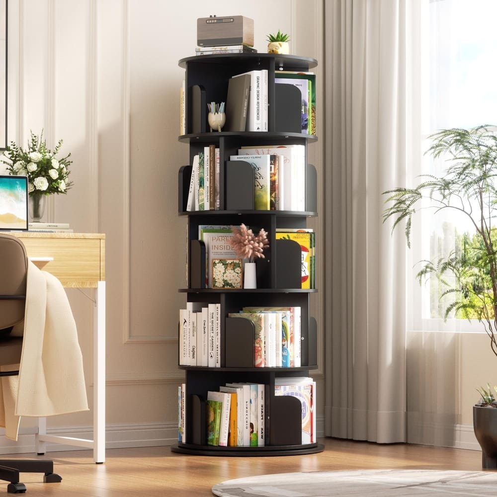 4/5 Tiers Round Rotating Bookcase, Revolving Floor Standing Bookshelf Corner Organizer Display