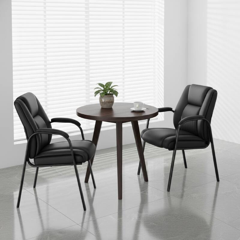 Ergonomic Visitor Chair PU Leather Armrest Steel Frame with Sponge Cushion - Set of 2