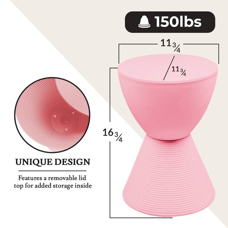 Boyd Round Side Table with Ribbed Design Base - Accent Hourglass End Table with Removable Lid for Living Room & Bedroom