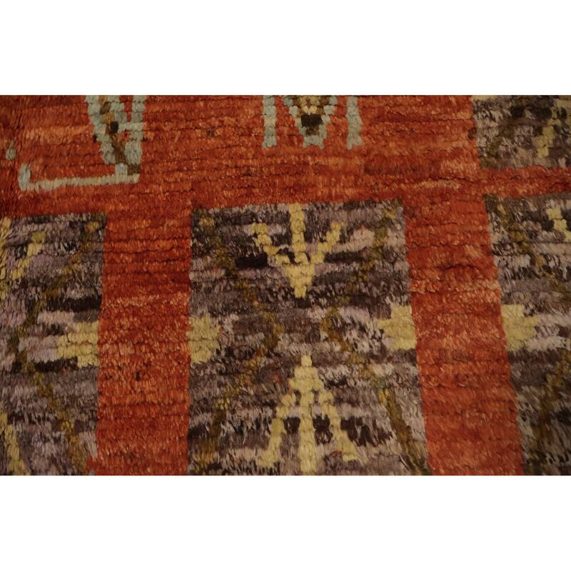 Hand Knotted Oriental 100% Wool Carpet Modern Tribal Oranges & Rust Moroccan Area Rug - 9' 9'' X 6' 10''
