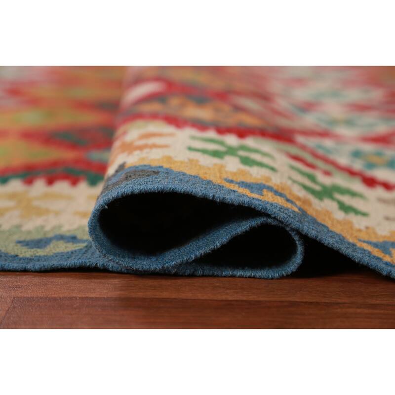 Hand Woven Oriental 100% Wool Carpet Southwestern Geometric Red Kilim Area Rug - 8' 4'' X 5' 10''