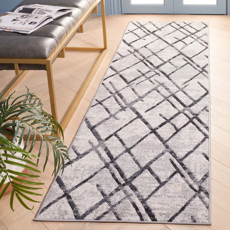 SAFAVIEH Odyssey Adolfine Modern Trellis Rug - 2'2" x 8' Runner - Grey/Black