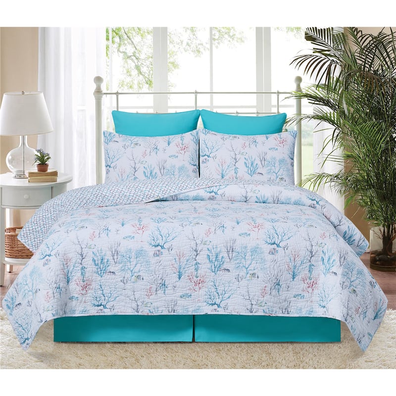 St. Vincent Coastal Beach Cotton Quilt Set - Reversible and Machine Washable