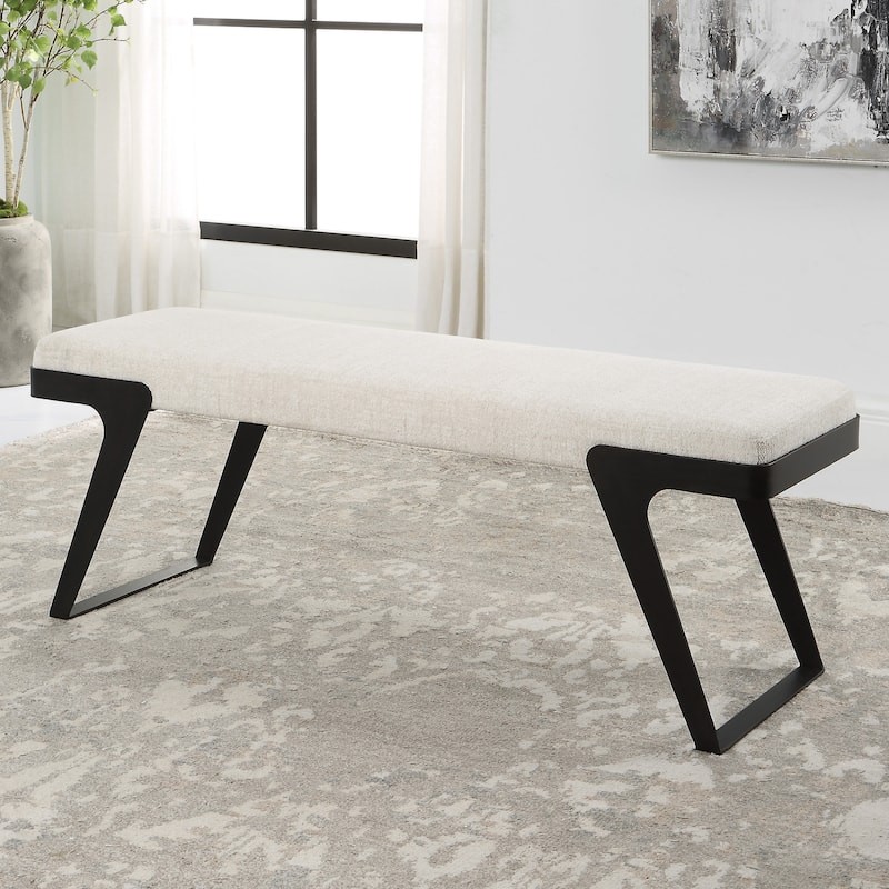 Boucle Upholstered Top Bench with Curved Base - 53" - White and Black