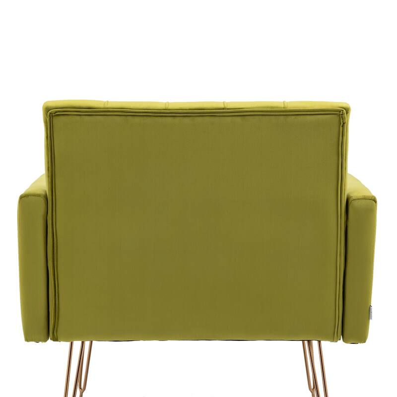 Velvet Upholstered Armchair Single Sofa Modern Tufted Reading Chairs Gold Metal Leg Wingback Chairs for Living Room Bedroom