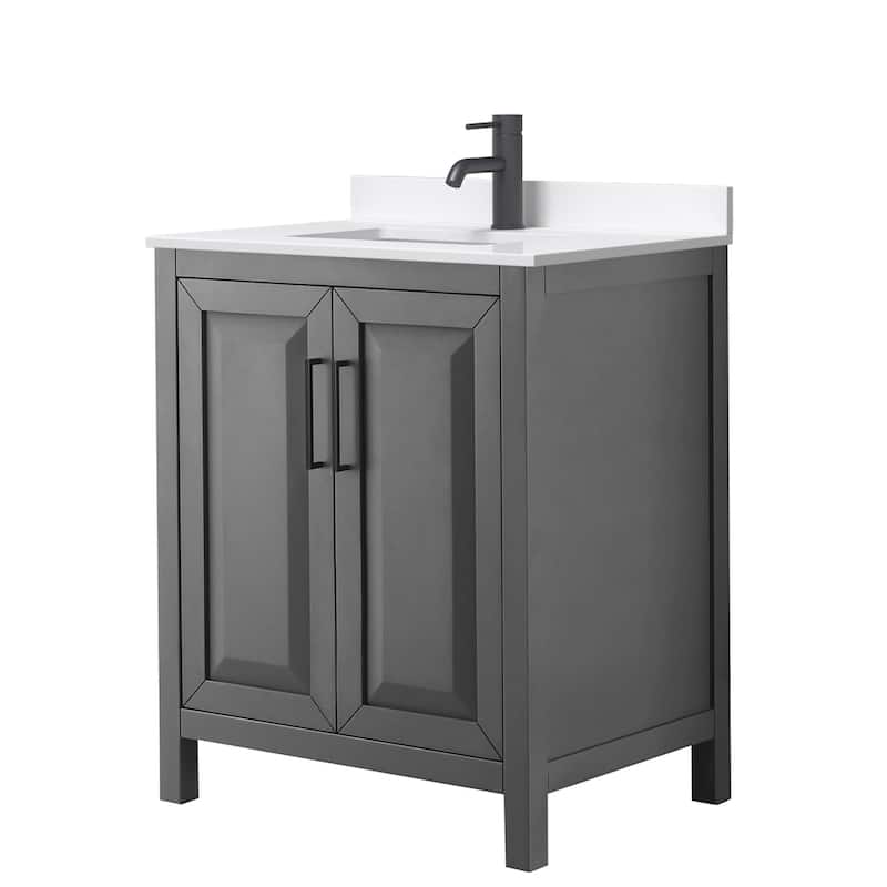 Daria 30-inch Single Vanity, Single Hole Quartz Top - Dark Gray, Black Trim, White Quartz Top