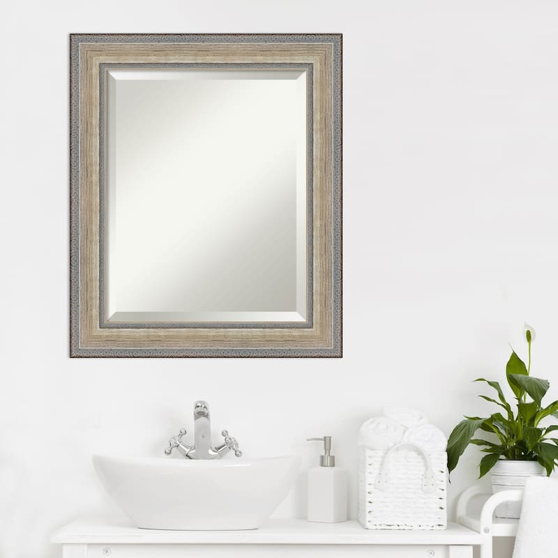 Fleur Silver Beveled Wood Framed Bathroom Vanity Wall Mirror - Fleur Champagne Silver