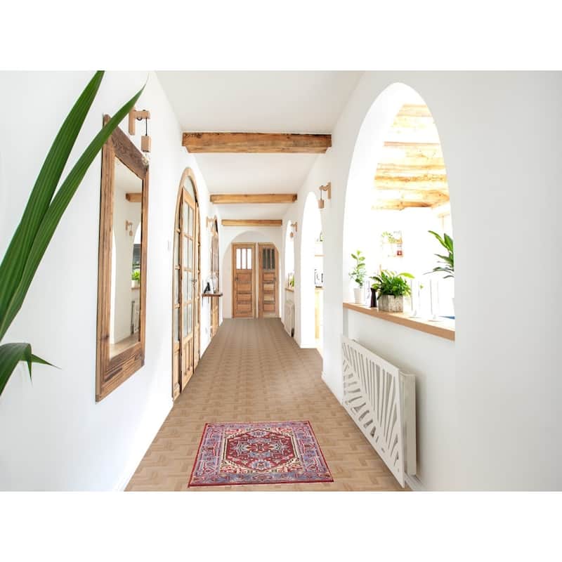 Red Heriz Serapi Accent Rug Hand-Knotted Traditional Wool Carpet - 2'0" x 3'0"