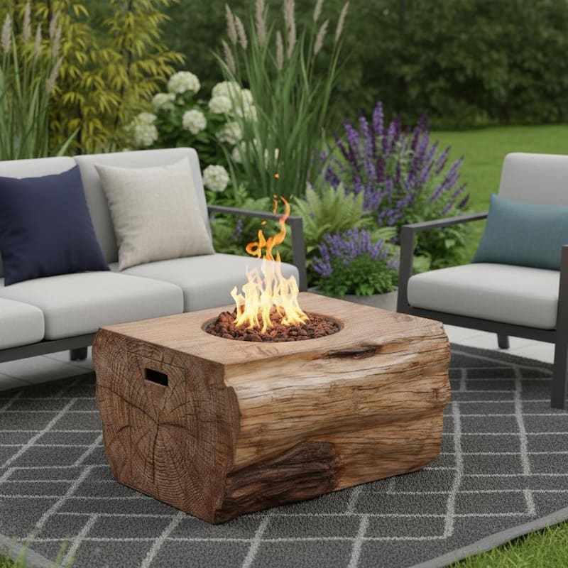 50000 BTU 40" Brown Aluminum Natural Gas Rectangular Fire Pit With Cover - Brown - Natural Gas