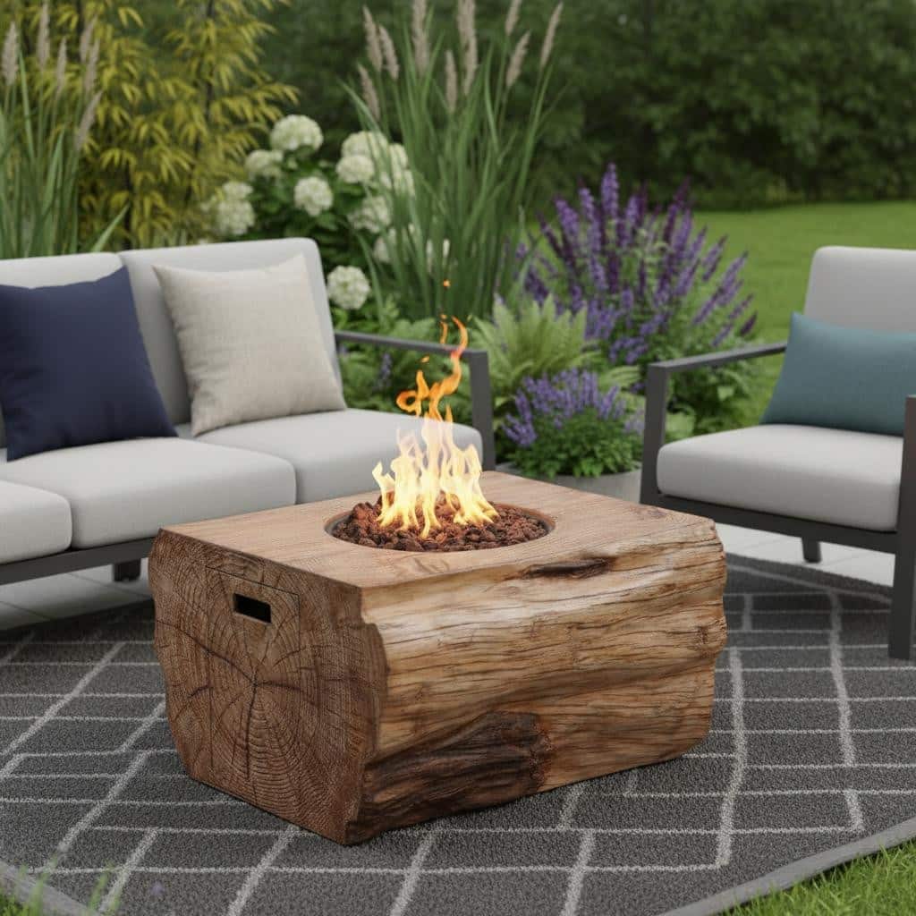 50000 BTU 40" Brown Aluminum Natural Gas Rectangular Fire Pit With Cover