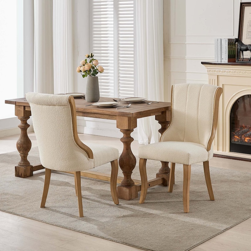 Velvet Dining Chairs, with Curved Wood Trim & Sculpted Legs, Accent Seating with Fluffy Fabric & Sturdy Wood, Set of 2