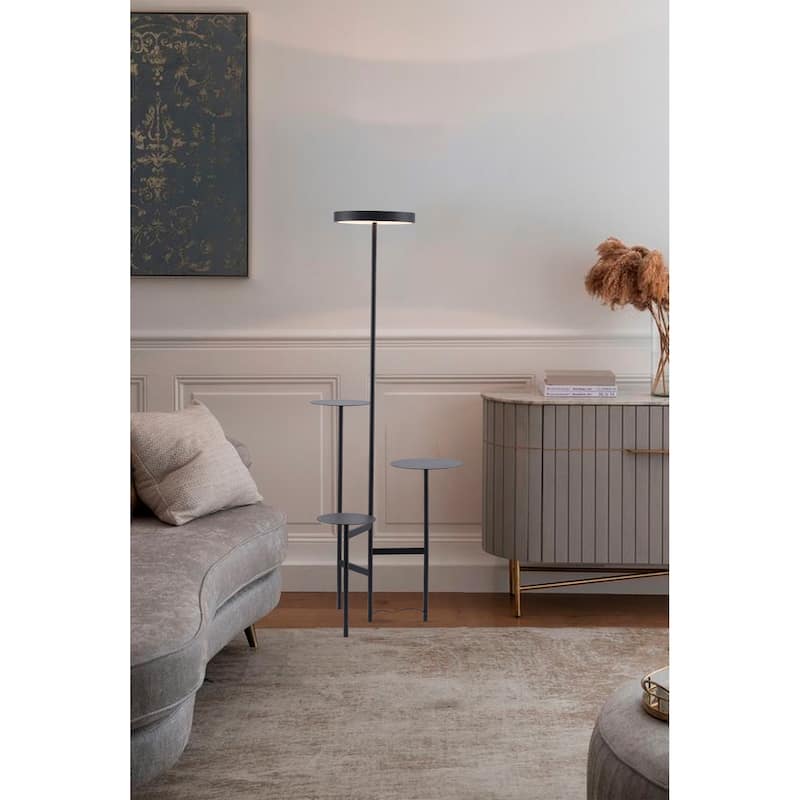 Modern 1-Light Black Iron LED Floor Lamp With A Shade - N/A