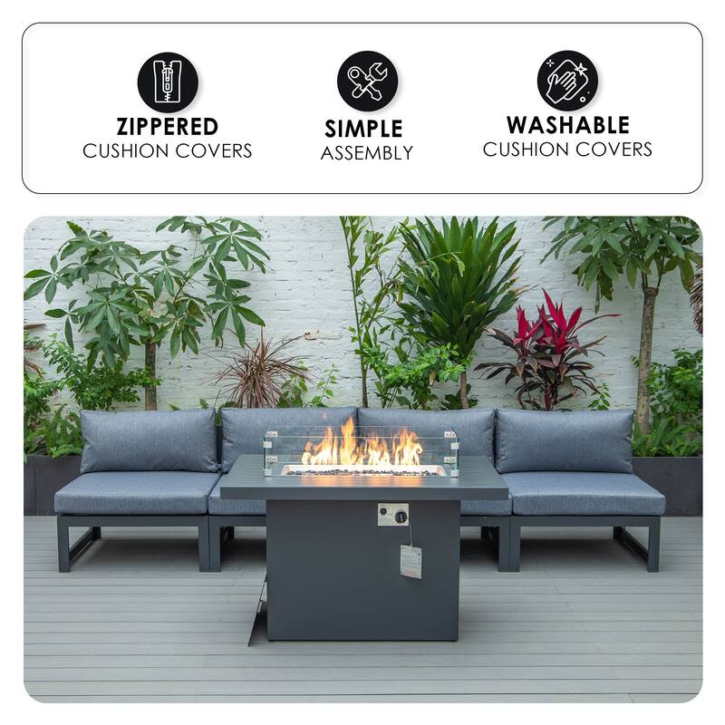 Chelsea Modern 5-Piece Aluminum Outdoor Patio Conversation Set with Coffee Table with Removable and Washable Cushion Covers