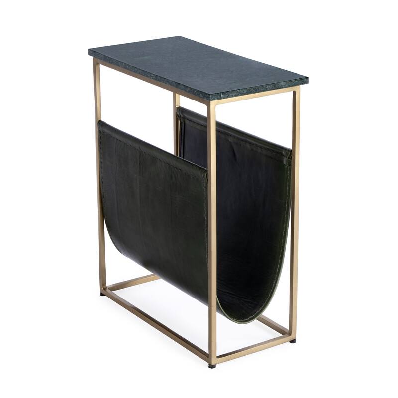 HomeRoots 22" Green and Gold Marble and Iron Frame End Table With Magazine Holder - 17.50 in. x 22.00 in. x 9.00 in.