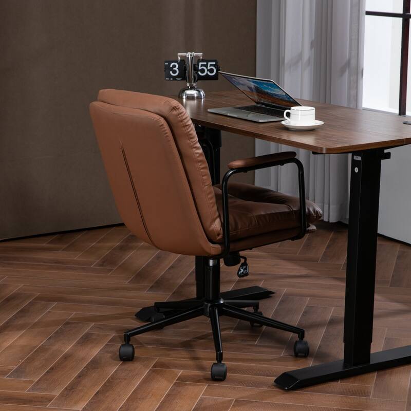 GDF Studio - Ergonomic PU Leather Mid-Back Office Chair with Reclining Backrest with Padded Armrests and 360° Swivel Mobility