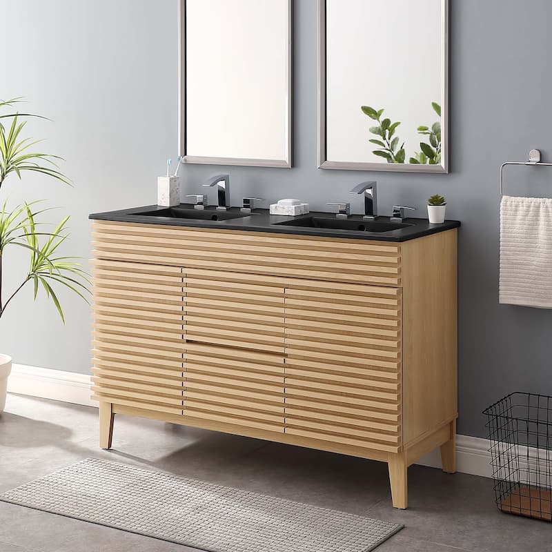 Render 48" Double Sink Bathroom Vanity - Oak Black