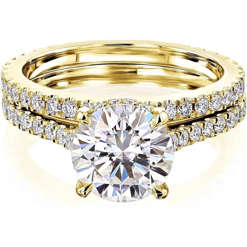 Annello by Kobelli 14K Gold 2ct Round Forever One Moissanite Fancy Hidden Halo Set (DEF/VS, DEF/VS) - 6.5 - Yellow