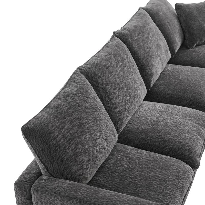 Livingroom Corner Sofa Sets, 84*84" Modern L Shape Chenille Sectional Couch Set w/ 2 Pillows, 5 Seat Modular Sleeper Sofa Set
