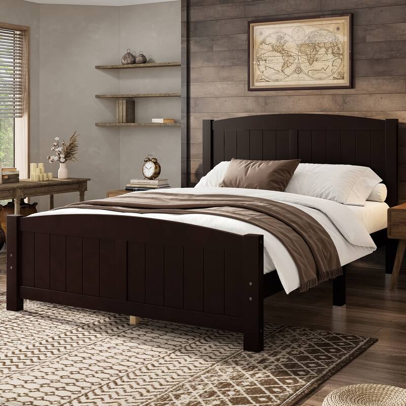 Full Size Platform Bed, Solid Wood Platform Bed with Support Slats and Strong Structure, No Box Spring Needed, Espresso - Espresso