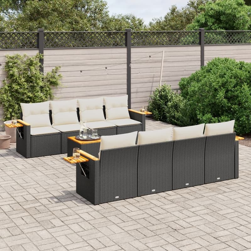 vidaXL Patio Sofa Set with Cushions Outdoor Furniture 9 Piece Poly Rattan - 21.7 x 21.7 x 14.6 in - Black and cream