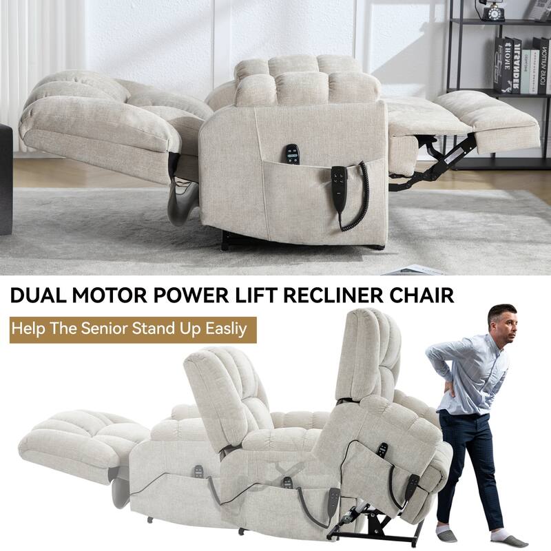 Dual Motor Heat Massage Infinite Position Up to 350 LBS Electric Power Lift Recliners with Power-Remote, Medium-firm
