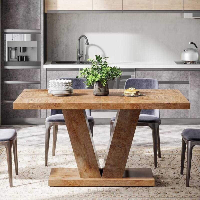 47-Inch Wooden Dining Table with Heavy Duty Pedestal, Farmhouse Kitchen Dinner Table for Home