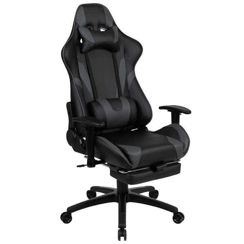 Racing Gaming Ergonomic Chair with Reclining Back, Footrest in LeatherSoft