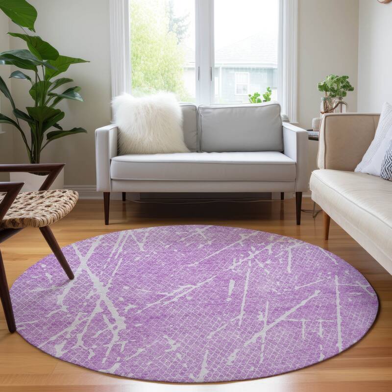 Machine Washable Indoor/ Outdoor Chantille Contemporary Crackle Rug - Lilac - 8' x 8'