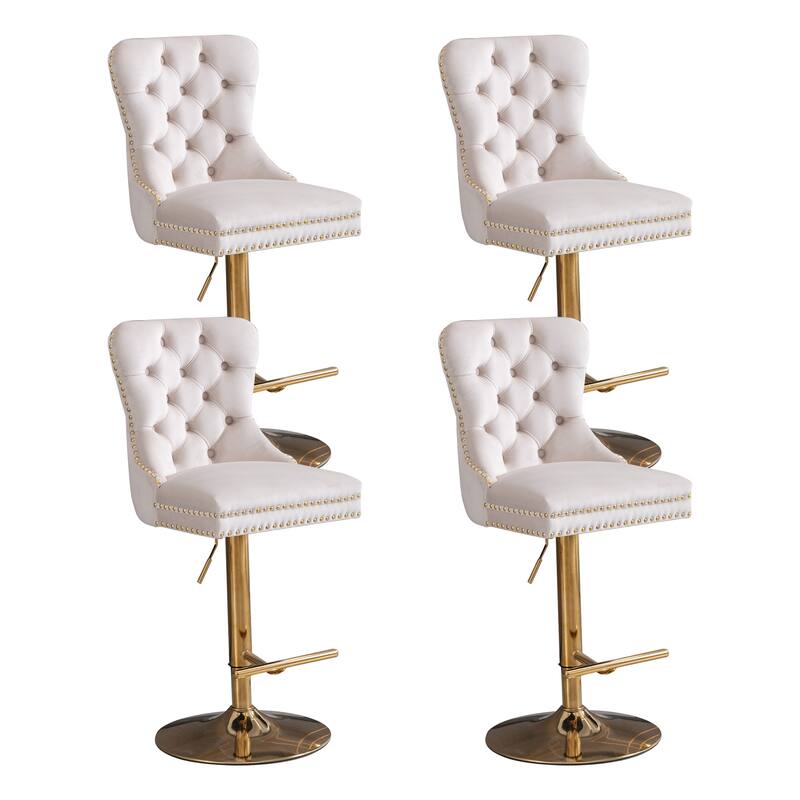 Thick Golden Swivel Velvet Bar Stools Set of 6