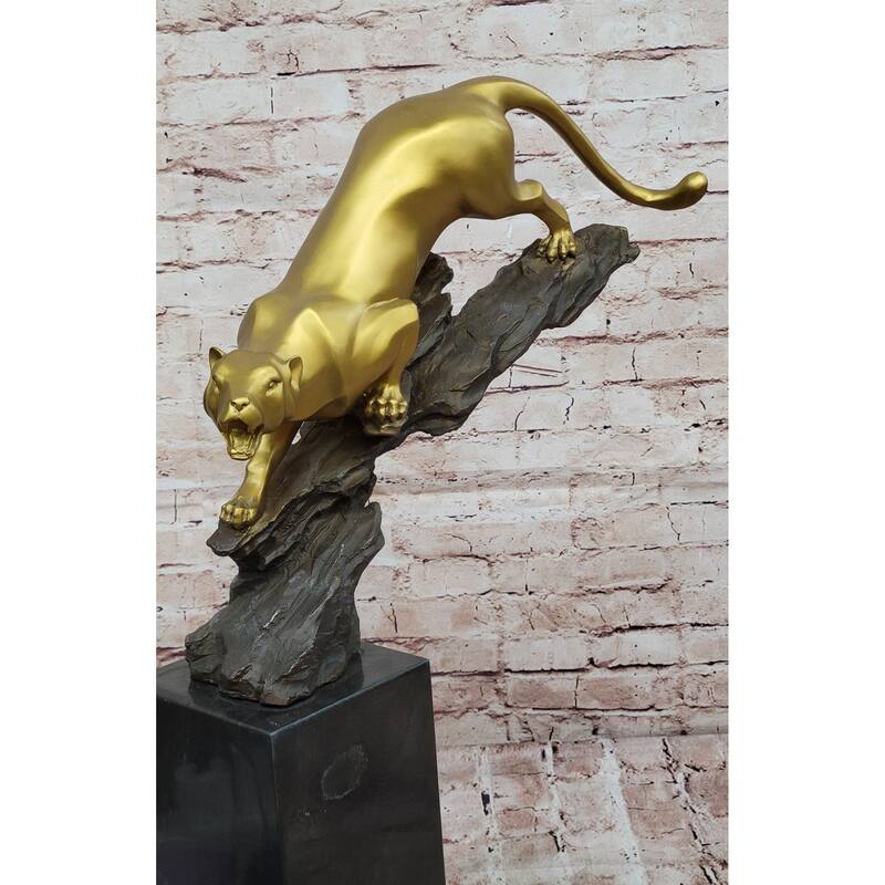 Golden Bronze Panther Statue - Dynamic Wildlife Sculpture Decor