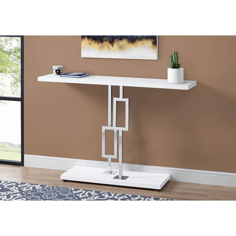 47" Rectangular Living Room Console Table with White Wood Top and Chrome Metal Base and Storage Shelf - 47.25”L x 12”W x 31.75”H