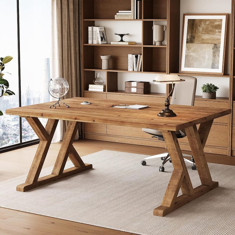 63" Solid Wood Executive Desk, Home Office Desk Study Table