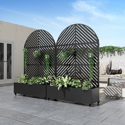 Metal Movable Planter Box with Trellis Privacy Screen Planter Box with Lockable Wheels
