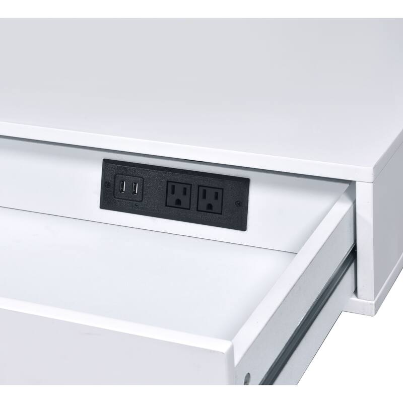 54" High Gloss Writing Desk with Built-in USB Port & Storage Drawers, Chrome Accents