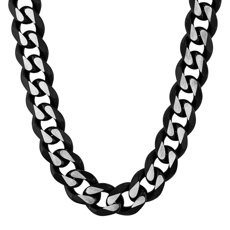 Steel Nation Stainless Steel Black Finish Beveled Curb Bracelet and Chain Set