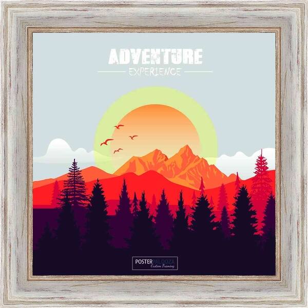 14x14 Frame Brushed White Wash Wood Square Picture Frame with UV