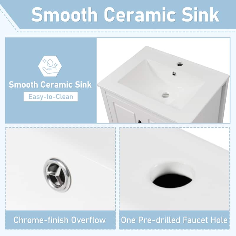 24" Retro Style Bathroom Vanity with Sink - 3 Soft-Close Drawers + Cabinet - Solid Wood Construction