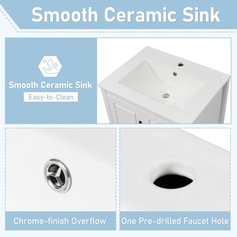 24 inch Bathroom Vanity with Sink, One Cabinet with Soft-closing Door, 3 Soft-closing Drawers, Retro Metal Handles