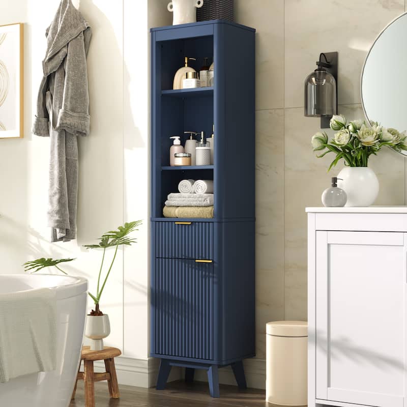 Christopher Knight Home - Modern Linen Tower with Adjustable Shelves, Drawer and Door - Blue