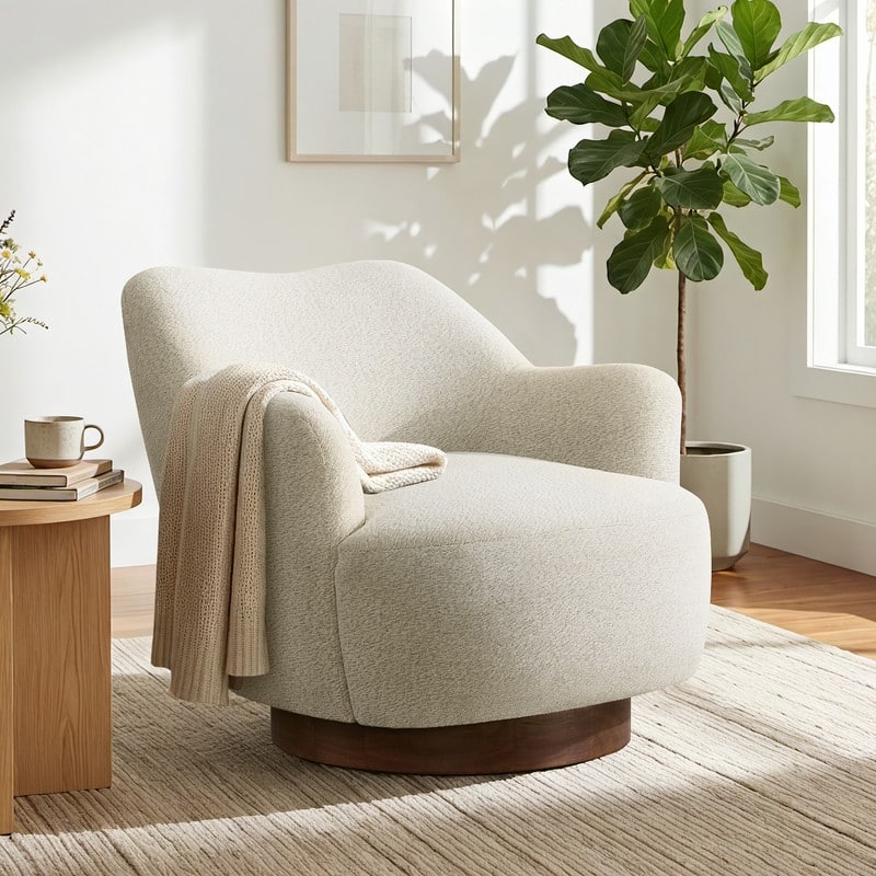 Spruce & Spring Modern Upholstered Swivel Accent Chair with Wood Base - Single - Beige