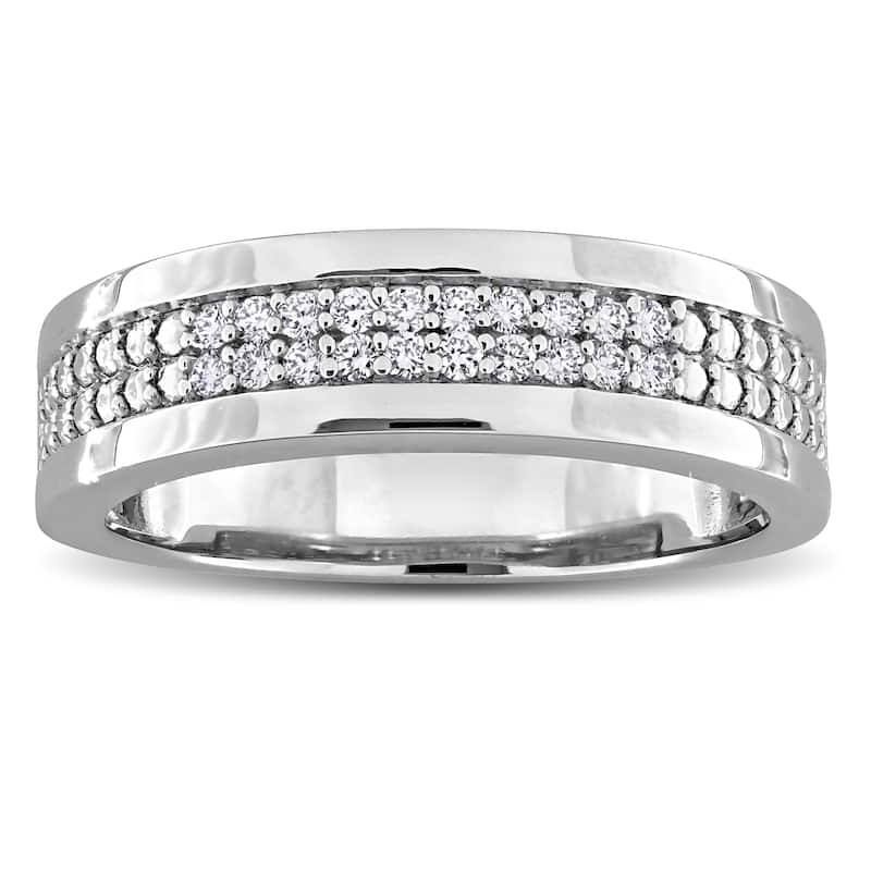 Men's 1/5ct TW Lab-Grown Diamond Double Row Anniversary Band Ring in Sterling Silver